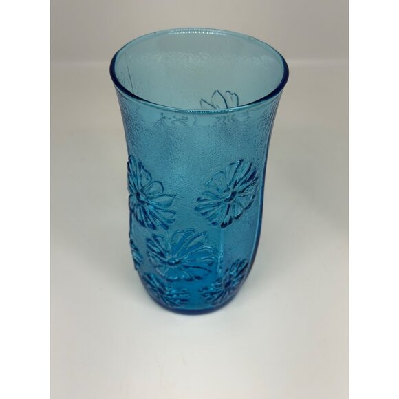 VTG Anchor Hocking Spring Song Daisy Blue Textured Glass Tumbler Retro 70s - Picture 2 of 4